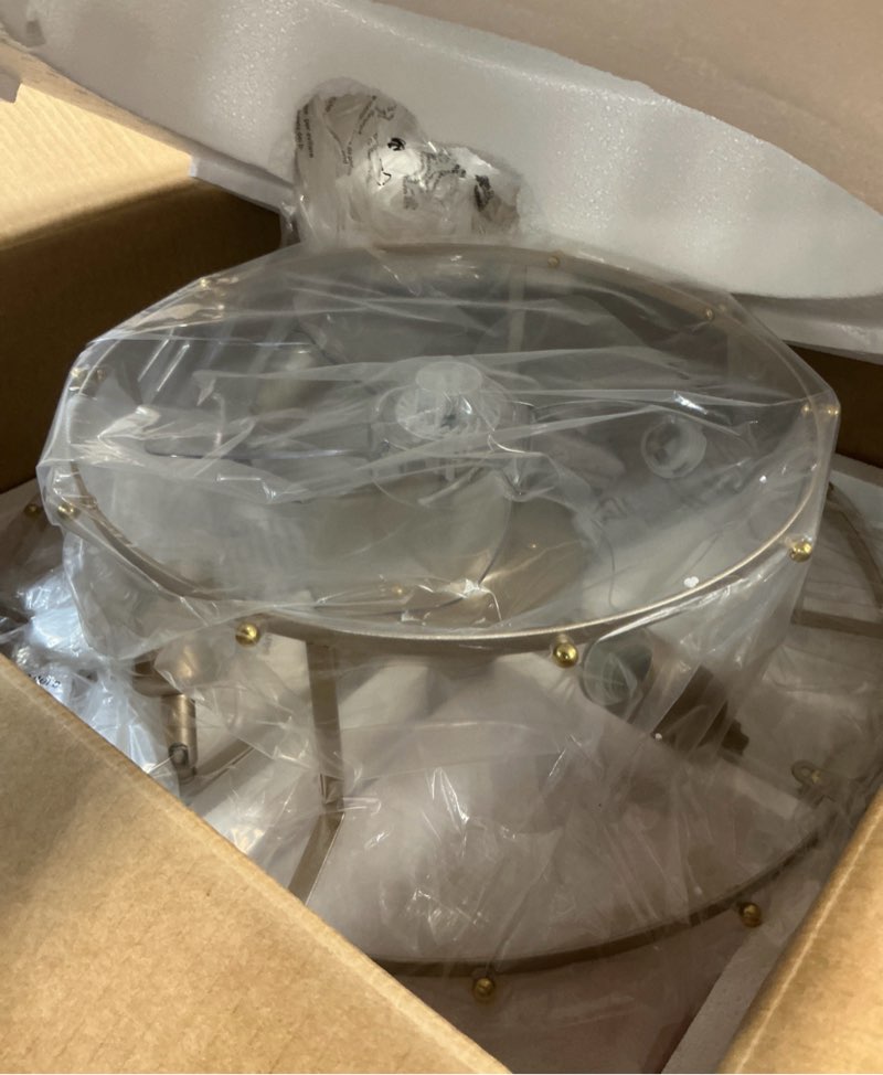 Condition photo showing Good Condition for 20" pink crystal fandelier ceiling fans with lights, pink flower chandelier ceiling fan with light remote control, morden caged with 6 speeds for bedroom, nursery, living room