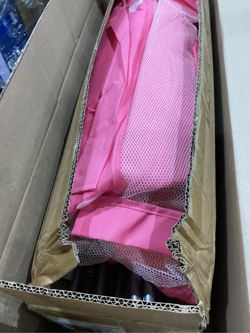 Condition photo showing As Is for 65x50 large baby playpen - pink play yard for toddlers, indoor baby fence | baby play pen with soft breathable mesh, extra large sturdy playpen, baby fence with zipper door, 2 handles, bag for storage pink 65x50x27in