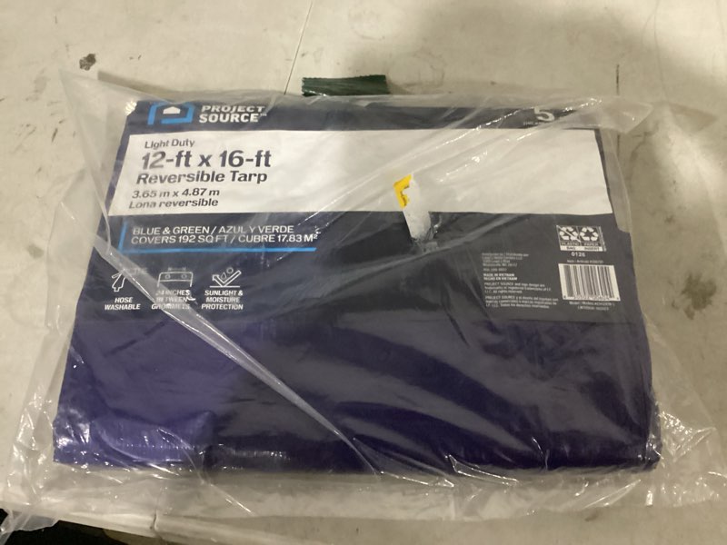 Condition photo showing Good Condition for project source 12-ft x 16-ft blue waterproof standard polyethylene 5-mil tarp