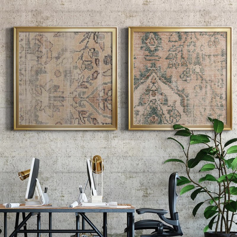 Faded Textile I - 2 Piece Picture Frame Graphic Art Print on Canvas Set Mat Color: No Mat, Format: Gold Framed Canvas, Size: 17.5" H x 35" W x 1.5" D