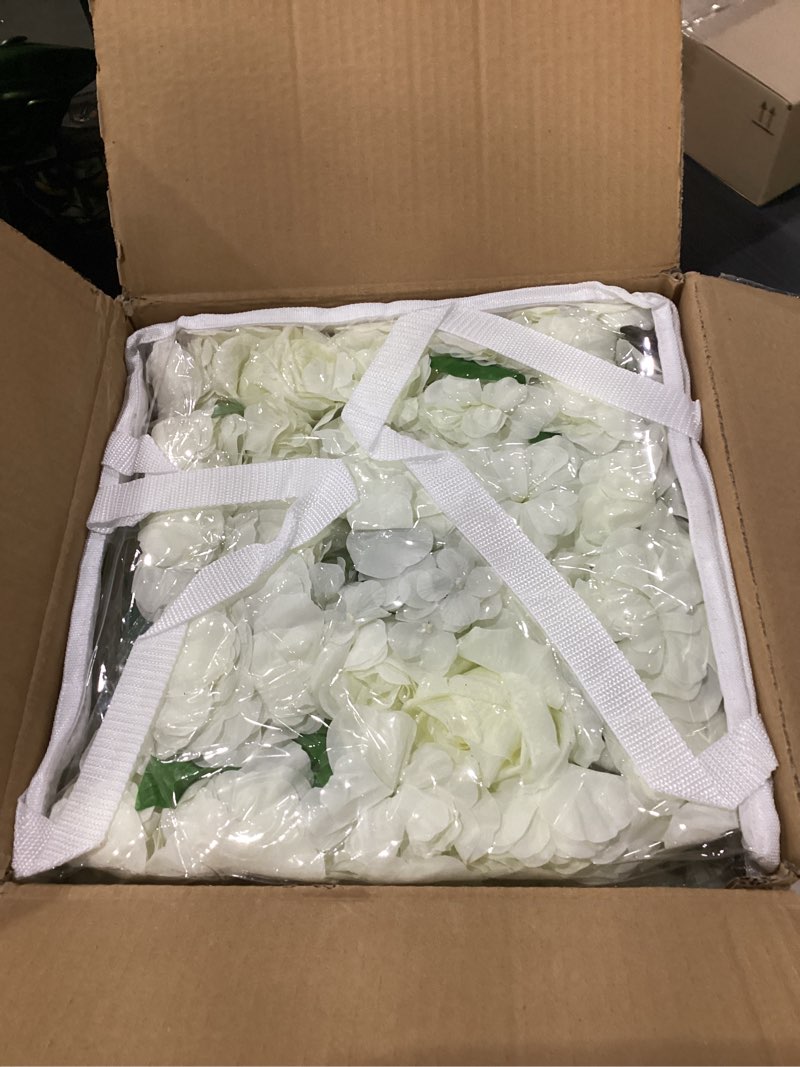 Condition photo showing New/Like New for White Flower Wall Backdrop 12Pcs 15x15Inch Artificial 3D Rose Floral Wall Decor Wedding Background for Party Baby Shower Birthday Decor 15x15 Inch White