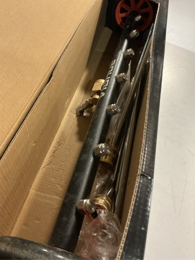 Condition photo showing As Is for vigrue 2-in-1 undercarriage pressure washer attachment,24 inch pressure washer water broom with 7 nozzles,under car washer cleaner with 3 pieces extension wand,4000 psi,orange