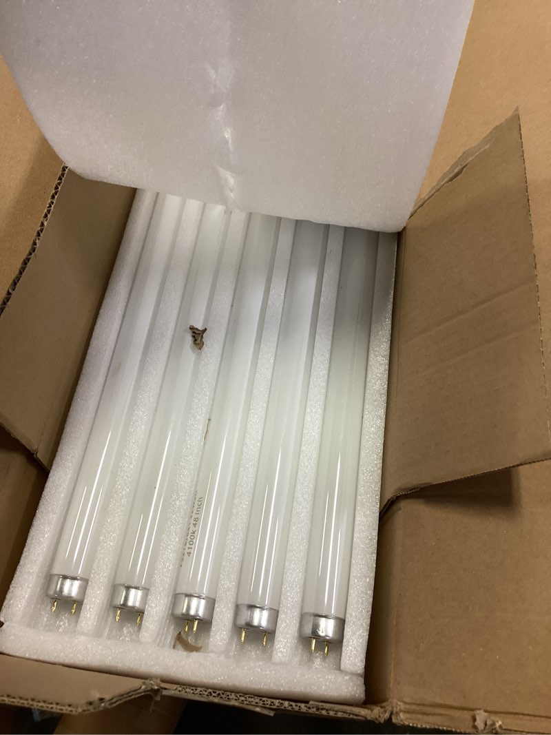 Condition photo showing New/Like New for F32T8/841 32W 48 Inch T8 Fluorescent Tube Light Bulb, T8 Fluorescent Bulbs 4 Foot, 4ft Light Bulb, 4100K Cool White, 2850 Lumens, G13 Medium Bi-Pin Base,10 Pack T8 32W 10Pack 4100K