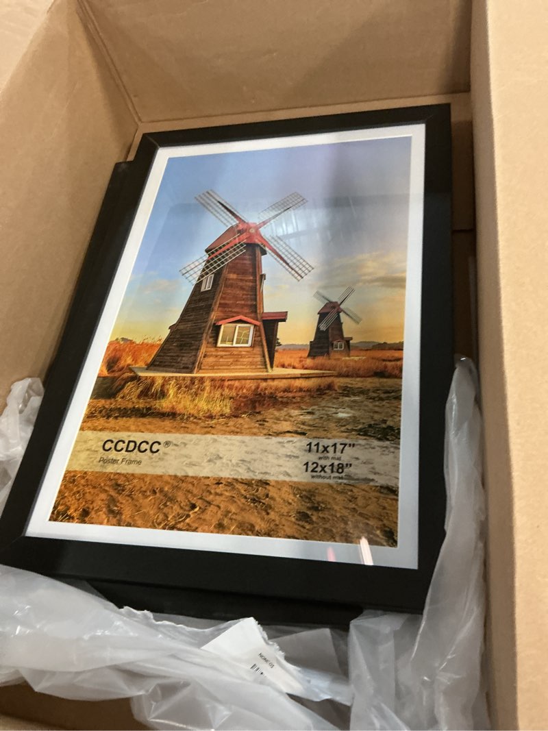 Condition photo showing Good Condition for Vittanly 11x17 Poster Frame Set of 2, Display Picture 8x12 with Mat or 11x17 without Mat, Plexiglass, Wall Gallery Frame for Artwork, Black