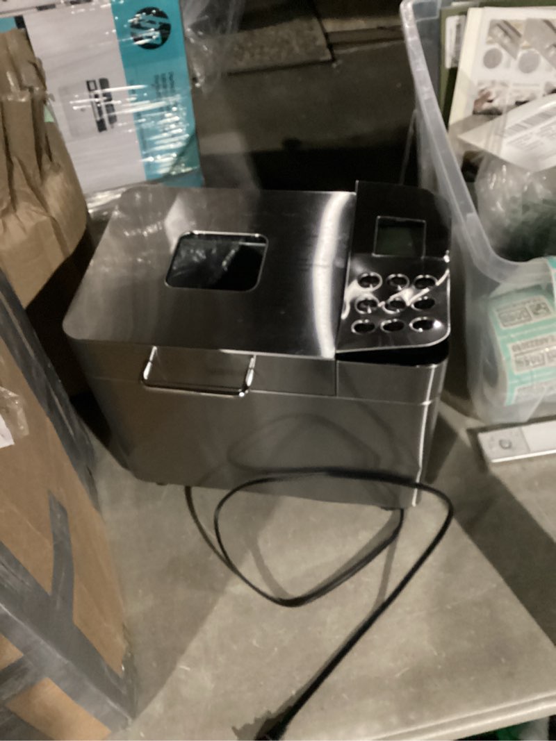 Condition photo showing As Is for 2lb bread maker machine, osipoto 17 in 1 automatic stainless steel bread machine, non-stick, beginner-friendly controls, 15 hour timer, easy to clean low noise, high success rate for homemade bread 15.35?*12.01?*13.78?