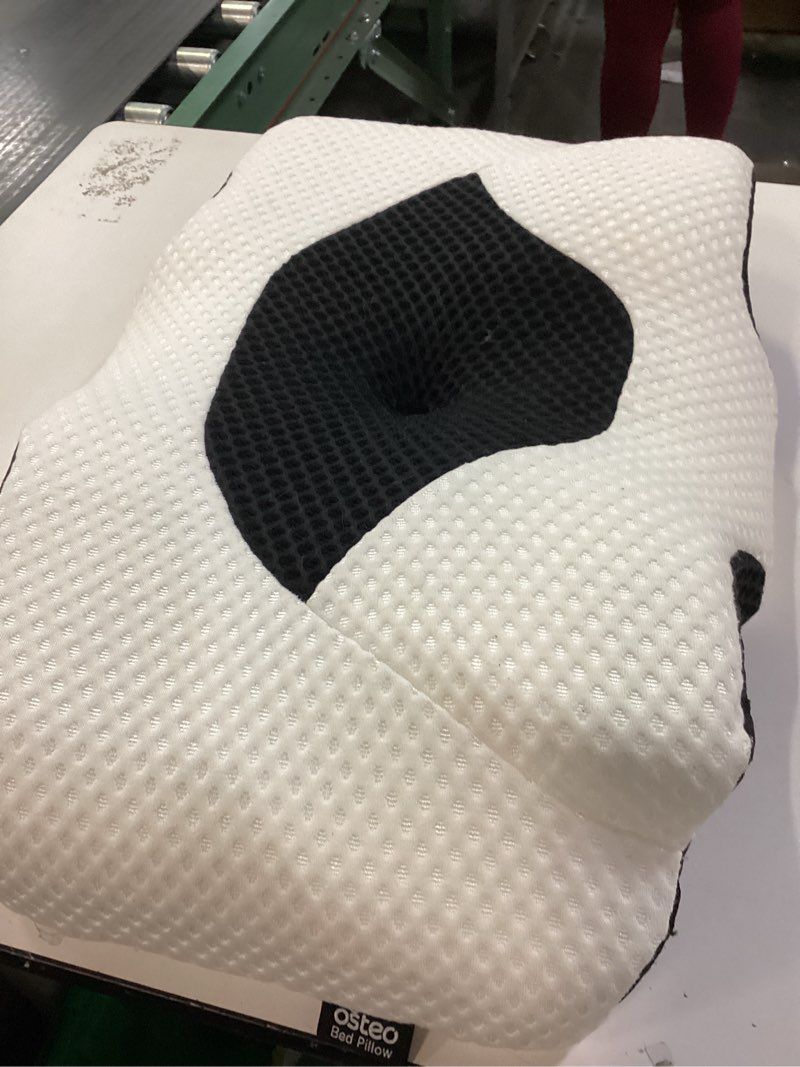 Condition photo showing As Is for Osteo Cervical Pillow for Neck Pain Relief, Hollow Design Odorless Memory Foam Pillows with Cooling Case, Adjustable Orthopedic Bed Pillow for Sleeping, Support for Side Back Sleepers Queen(25.5*16.5*5.2/4.1 inches) Black