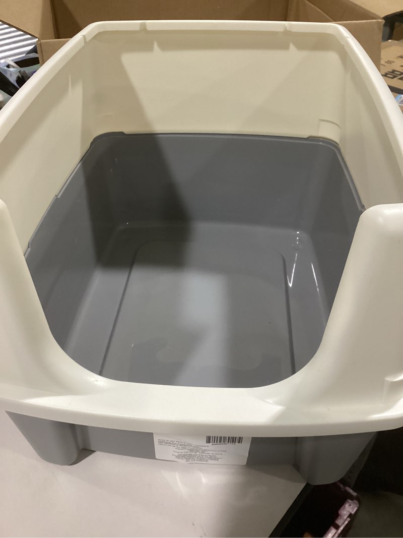 Condition photo showing Good Condition for Amazon Basics Large Cat Litter Box with High Sides, Open Top, Includes Scoop, 19 x 15 x 11.75 inches, Grey/Beige
