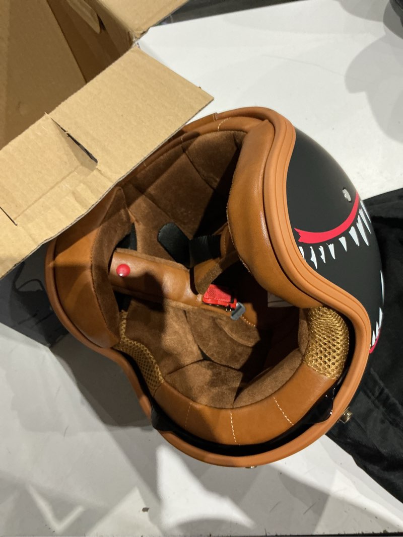 Condition photo showing Good Condition for triangle 3/4 open face motorcycle helmet, dot approved retro half helmet with sun visor for men & women, scooter motorbike moped casco, vintage jet style for cruiser shark small