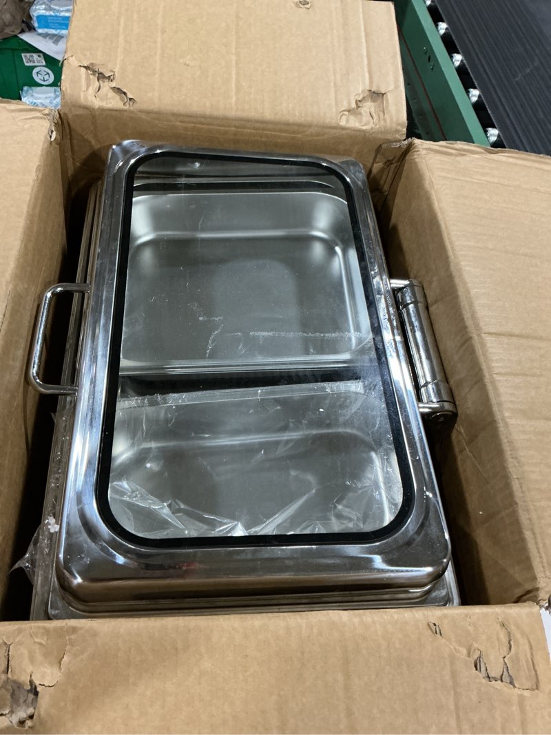 Condition photo showing As Is for electric chafing dish buffet server set, stainless steel full size & half-size &three-section food pan with temp control, roll top stainless steel food warmers for catering buffet (a-01)