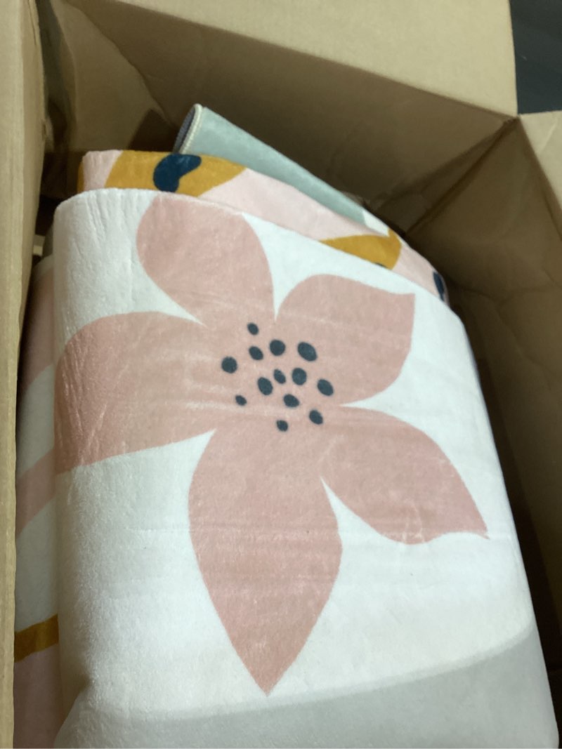 Condition photo showing Good Condition for lahome pink round rugs 8ft - washable boho area rug for living room non-slip soft ultra-thin large round rug dining room rug, botanical print floor round carpet for bedroom office dorm (pink, 8'x8') 8' round pink