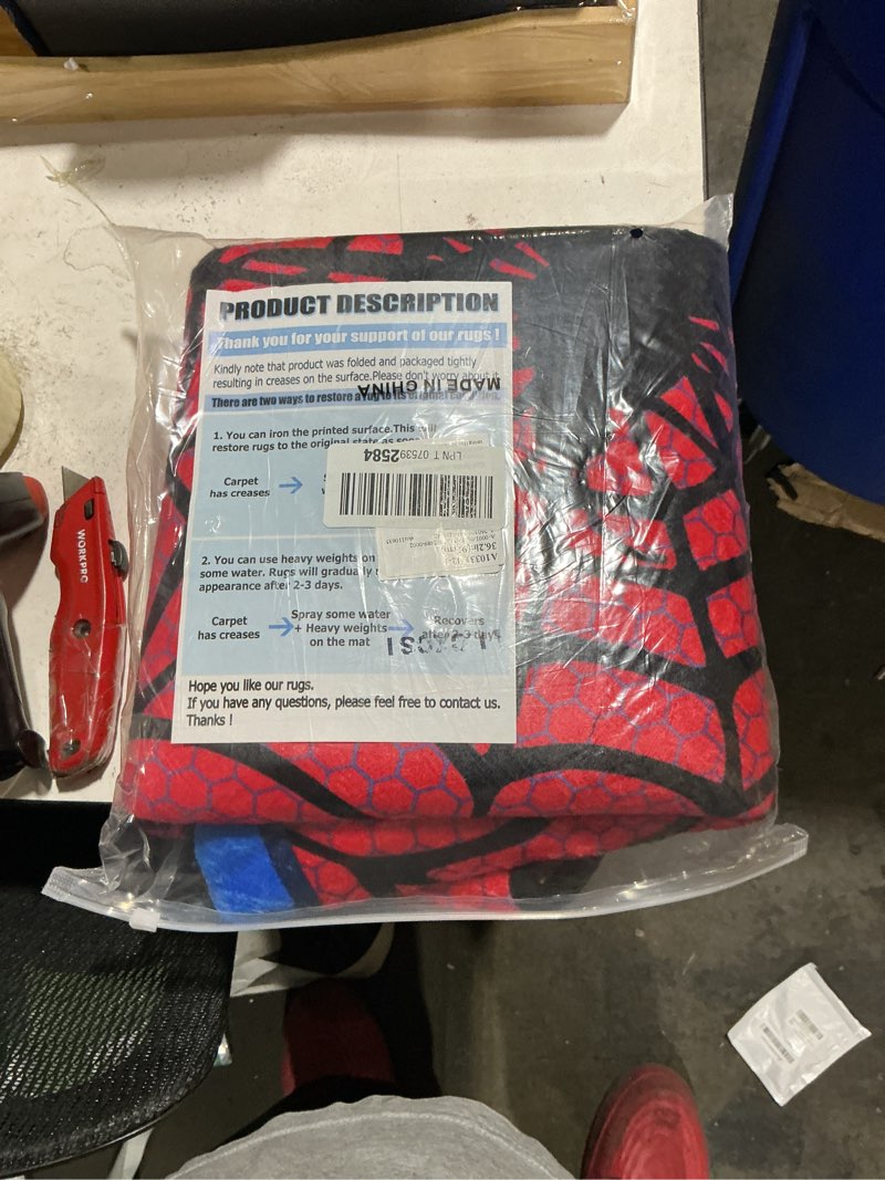 Condition photo showing Good Condition for red spider web round area rug large aesthetic area rugs for kids room nursery decorations, 3 ft diameter cool non-slip doormat floor carpet decor