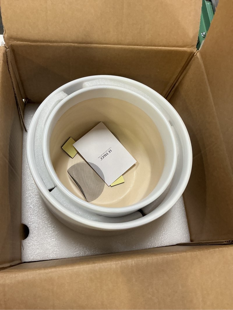 Condition photo showing New/Like New for LE TAUCI Ceramic Pots for Plants, Set of 2, 10 + 12 Inch Plant Pot, Durable & Stylish Planters for Indoor Plants with Drainage Hole and Saucer, Elevate Your Home’s Aesthetic, White 10+12 Inch