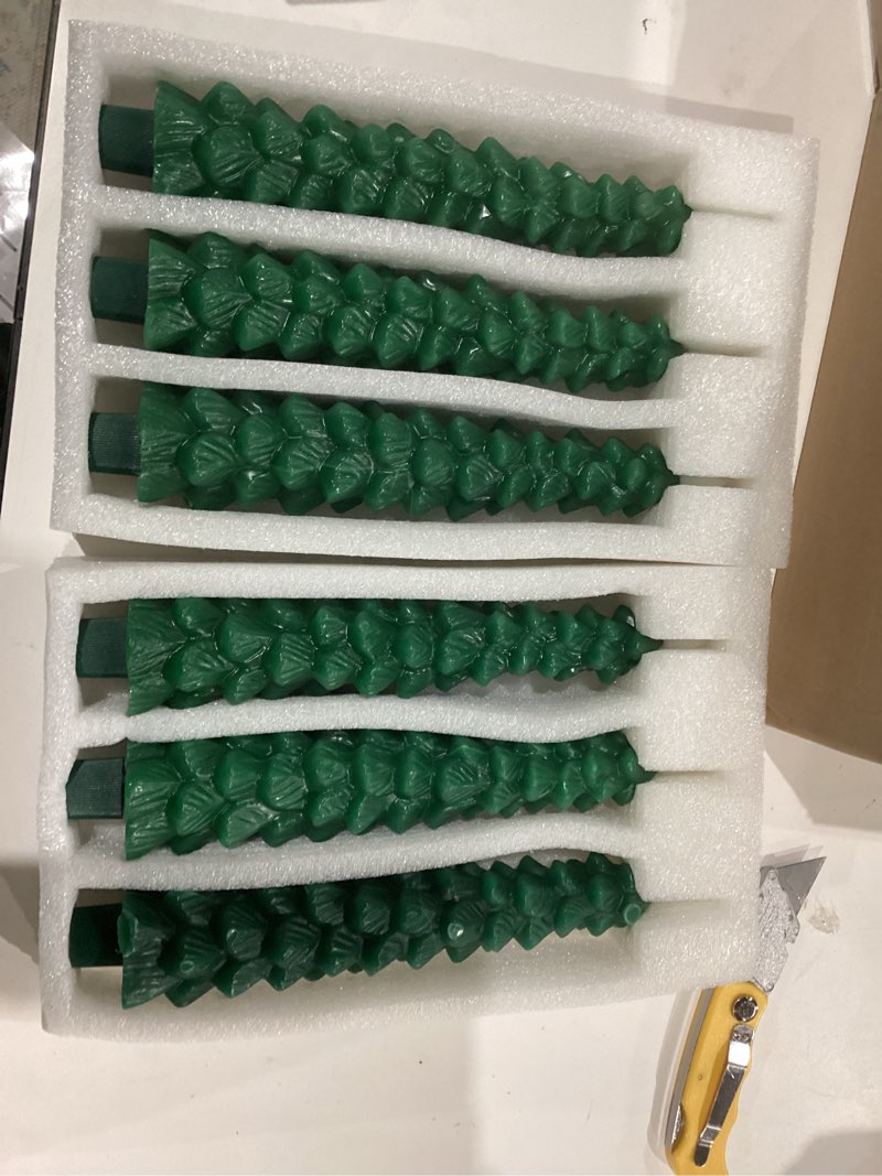 Condition photo showing Good Condition for Lezonic 6Pcs Flameless Christmas Tree Candles with Remote Timer, LED Taper Candles Battery Operated Flickering Flame, 10 Inches Green Real Wax Window Candlesticks for New Year Xmas Decorations Christmas Green