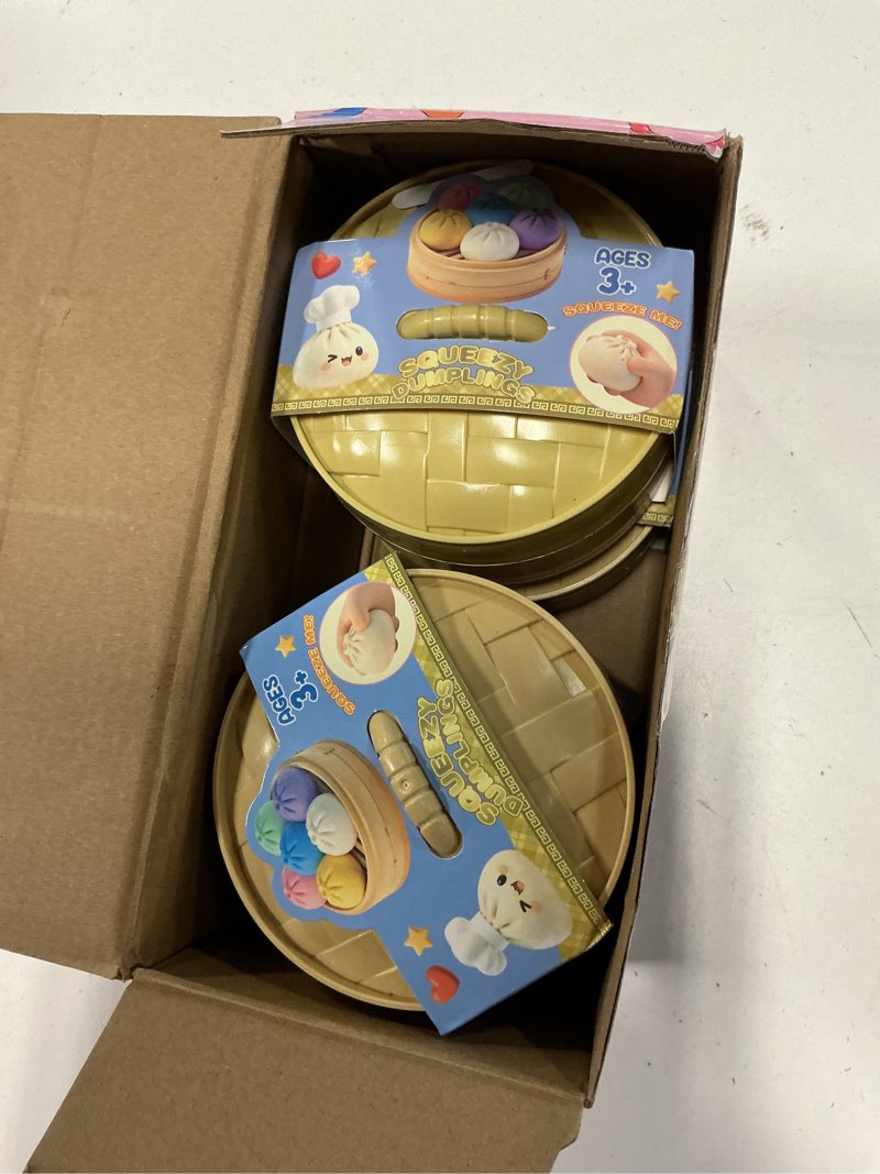 Condition photo showing Good Condition for dumpling squishy mystery box, glitter dumpling, dumplings style stress balls for adults and kids, cute steamer basket design with squeezable bun stress relief fidget toys (4 pcs) random color-4pcs