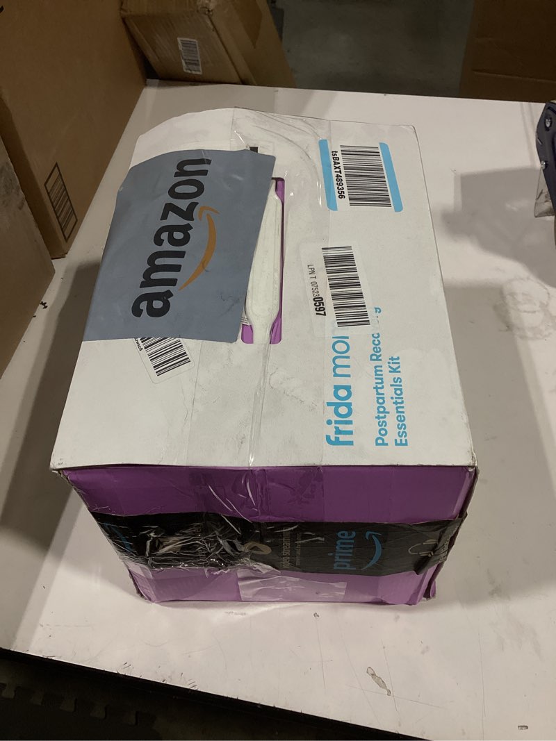 Condition photo showing As Is for frida mom 11pc postpartum essentials kit gift set, hospital bag must haves for new mom, includes 4 disposable postpartum underwear, 4 ice maxi pads, perineal healing foam & 24 pad liners & peri bottle postpartum kit