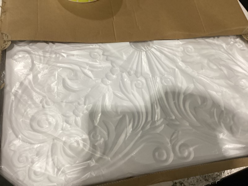 Condition photo showing New/Like New for art3d decorative ceiling tile 2x2 glue up, lay in ceiling tile 24x24 pack of 12pcs spanish floral in matt white 12 tiles white