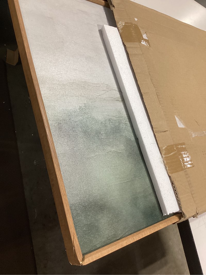Condition photo showing Good Condition for large abstract sage green framed canvas wall art,neutral white and grey wall decor,modern pastel wall painting,illustrations artwork for living room,bedroom,dining room,office- 20"x40"x1 abstract sage green wall art 40"l x 20"w