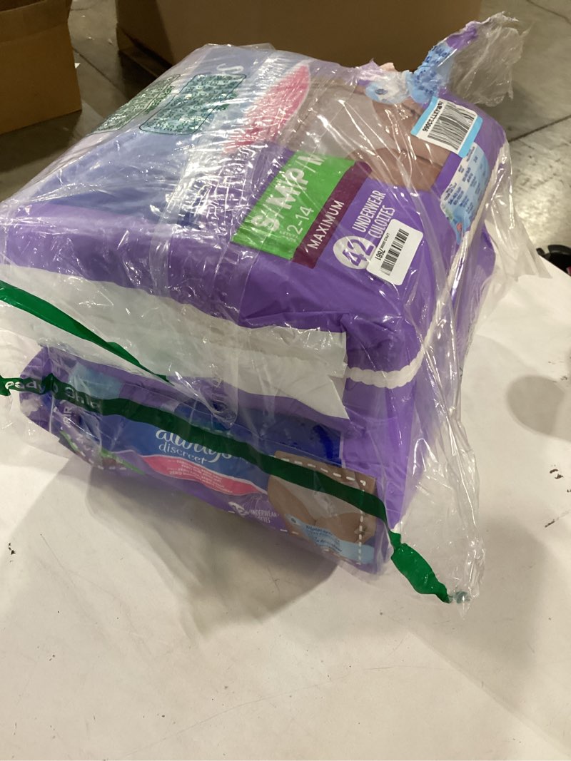 Condition photo showing New/Like New for always discreet adult diapers for women, incontinence underwear, postpartum essentials, disposable briefs, max absorbency, bladder leak protection, small/medium, 84ct small/medium 84