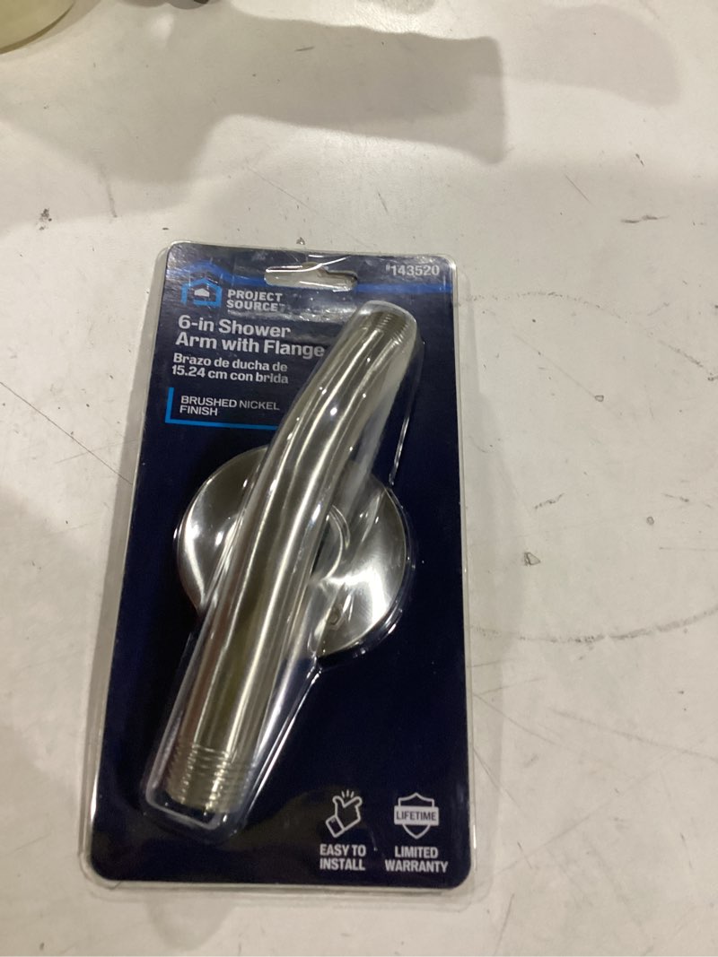 Condition photo showing As Is for Project Source Brushed nickel 5.71-in Universal Shower Shower arm and flange