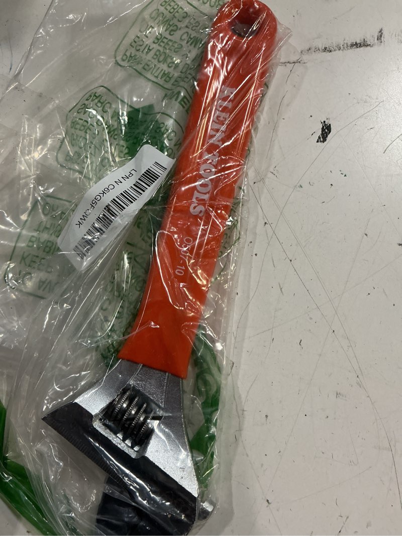 Condition photo showing New/Like New for klein tools o50710 adjustable wrench, precision forged 1 1/2-inch extra-capacity jaw, sae and metric scales, plastic-dipped handle, 10-inch
