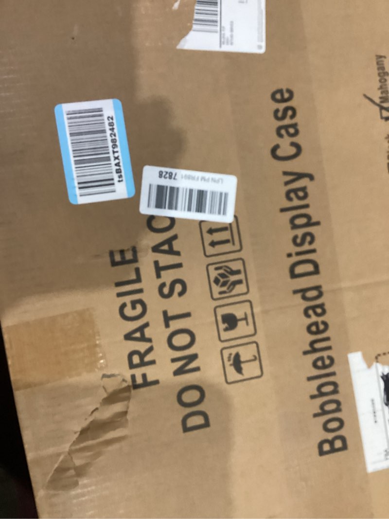 Condition photo showing As Is for Zmiky Bobblehead Display Case Action Figure Display Case Bobble Head Shadow Box Wall Cabinet for 15 Figurines Display with Lockable Anti Fade Uv Protection for Bobble Head, Action Toy Figures,Mahogany Large - Mahogany