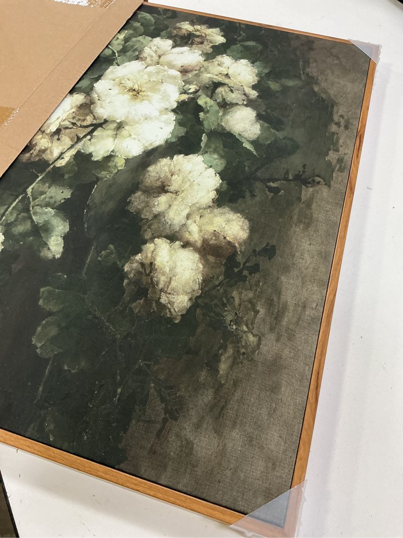 Condition photo showing Good Condition for insimsea framed canvas wall art vintage decor, room decor white roses still life paintings canvas print, mid century modern decor for living room, bathroom farmhouse kitchen, 16"x24" flower 24"l x 16"w