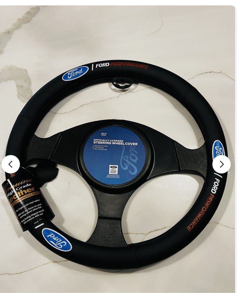 Black Car Steering Wheel Cover (fit Ford) Leather 15"