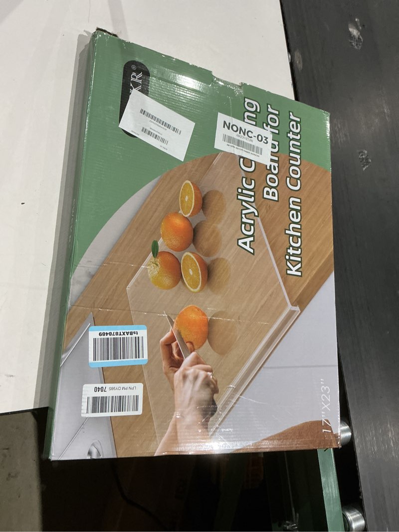 Condition photo showing New/Like New for acrylic cutting board with counter lip | 60% thicker & durable | bpa-free & food-safe kitchen tool | perfect for protecting countertops | versatile & easy to clean | ideal for home & professional use black 23"l x 17"w