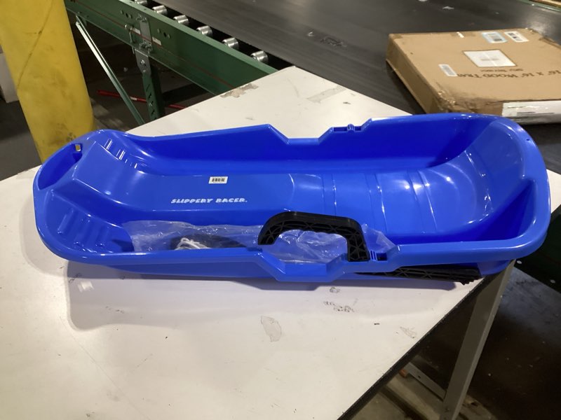 Condition photo showing As Is for Slippery Racer Downhill Thunder Flexible Plastic Toboggan Snow Sled with Built in Brake System, Pull Rope, (incomplete) (missing handle grip)