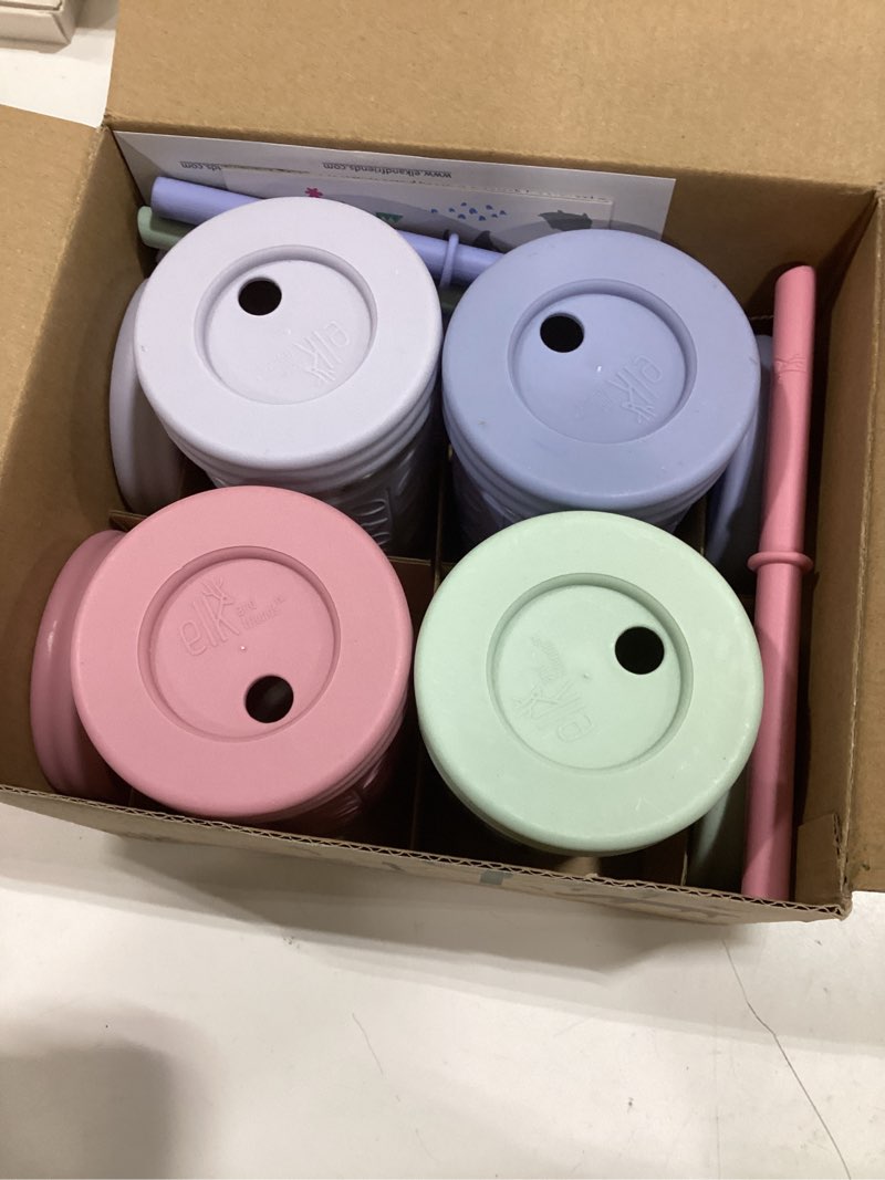 Condition photo showing Good Condition for elk and friends 10oz stainless steel kids + toddler drinking cups | the original mason jar with sleeves + lids | silicone straws | smoothies | storage jar | spill resistant | dishwasher safe | 4 pack sage/blush/misty blue/lilac 10oz