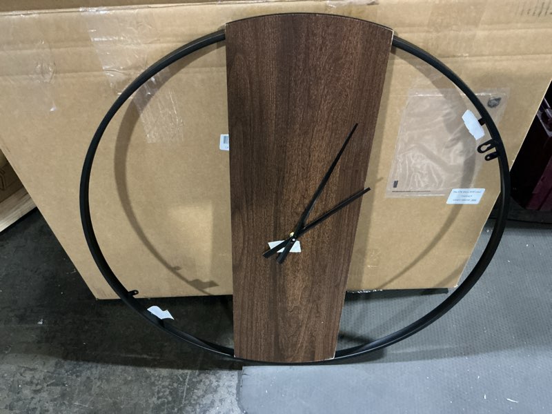 Condition photo showing As Is for Large Wall Clock 30 Inch Decorative Modern Minimalist Wall Clocks for Living Room Decor, Silent Non Ticking Battery Operated Rustic Big Clock with Walnut Dial for Bedroom, Kitchen, Farmhouse, Office Minimal Numberless 30 Inch