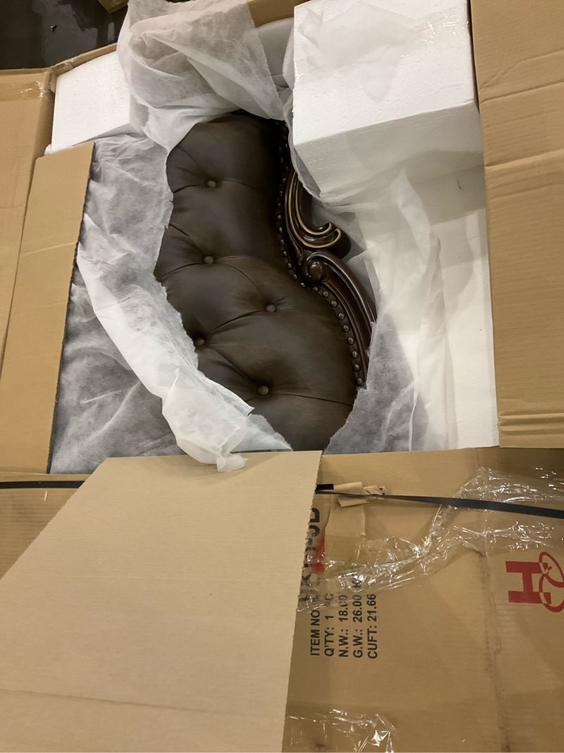 Condition photo showing As Is for Homelegance Croydon Traditional Two-Tone Sofa, 86\\\"W, Brown PU Leather incomplete 