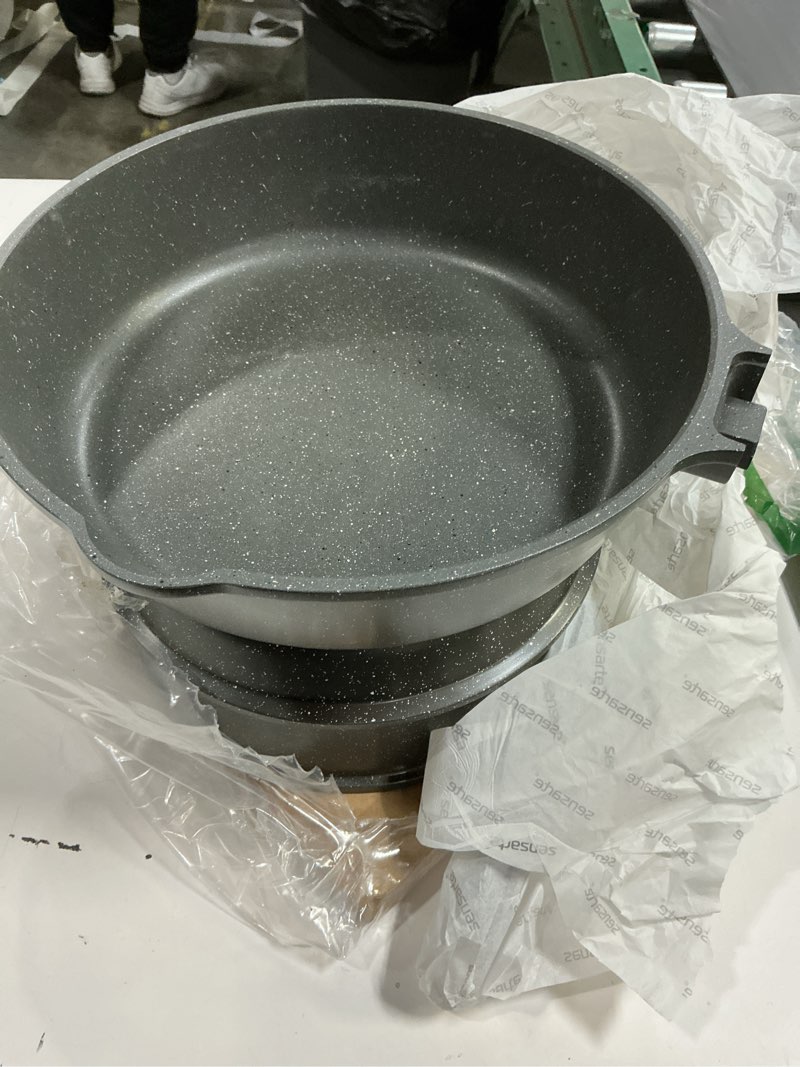 Condition photo showing As Is for SENSARTE Nonstick Pots and Pans Set, 17 Pieces Non Stick Granite Cookware Set, Induction Kitchen Cookware Sets Gray