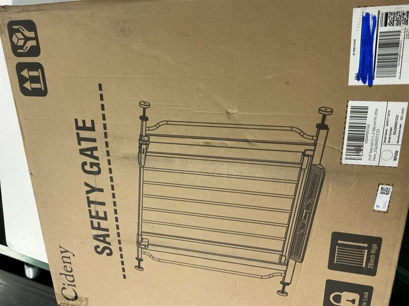 Condition photo showing New/Like New for baby gate no drilling, 29"-40" auto close dog gate indoor for doorways & stairs, pressure mounted adjustable pet gate, easy walk through child gate for children & pets stroller friendly, white