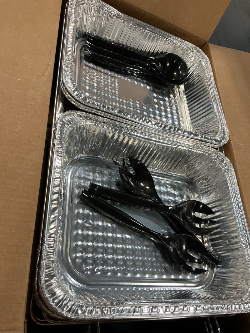 Condition photo showing New/Like New for sterno disposable chafing dish buffet set, 4-hour food warmers for parties, catering supplies, complete buffet set, warming trays (30pcs)