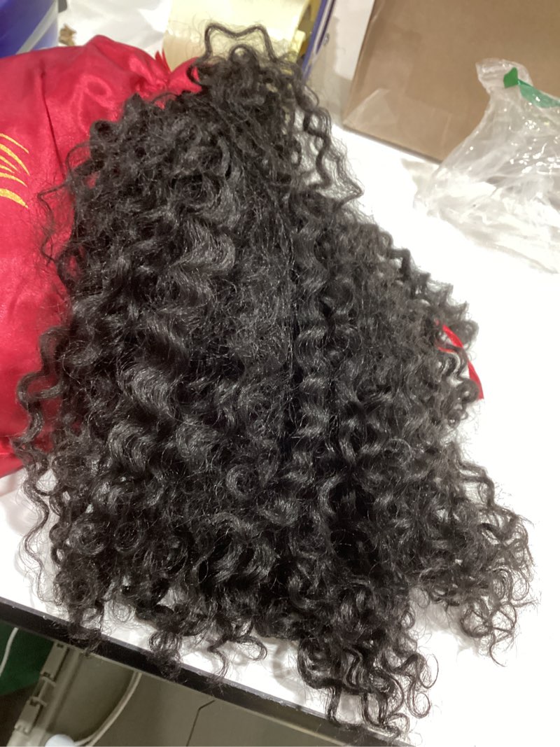 Condition photo showing As Is for Dark Brown #2 Kinky Curly Half Wig 18 Inch Wear Go Glueless Wigs Protein Synthetic Hair Boast A Human-Hair-Like Touch Burmese Curly 3 In 1 Half Wigs for Women Drawstring Seamless Flip Headband Wig 18 Inch #2