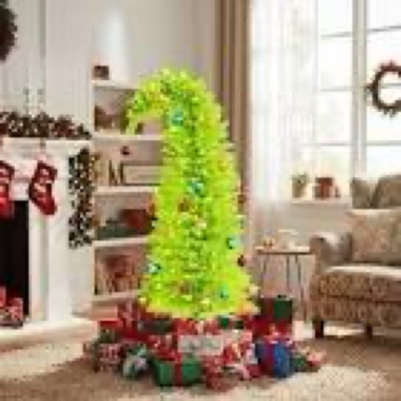 5ft whimsical christmas tree prelit, artificial bent lime green christmas tree with lights