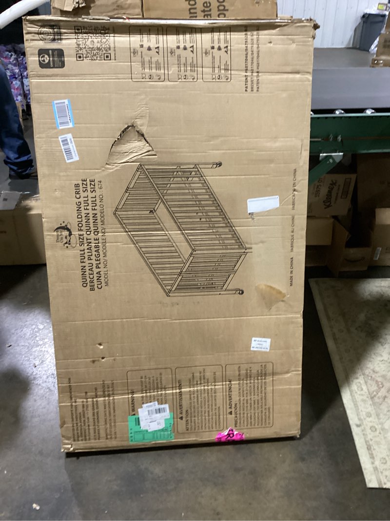 Condition photo showing New/Like New for dream on me 3-in-1 portable folding stationary side mini baby crib in steel grey & mattress, greenguard gold & bsa, use as changer & playpen, locking wheels, 3 mattress heights, extra firm mattress steel grey crib