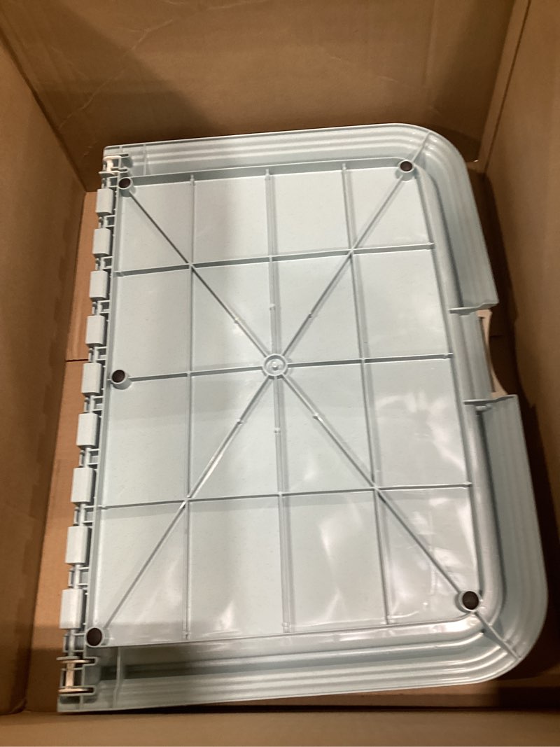 Condition photo showing Good Condition for IRIS USA Pee Pad Holder - for Large Sized Dog and Puppy Pee Pads, Secured Latches, Non-Skid Feet, High Polish Finish for Easy Cleaning, Leak Protection, Fits 28"x34" Pad or Larger, Square, Blue 28" x 34" Blue