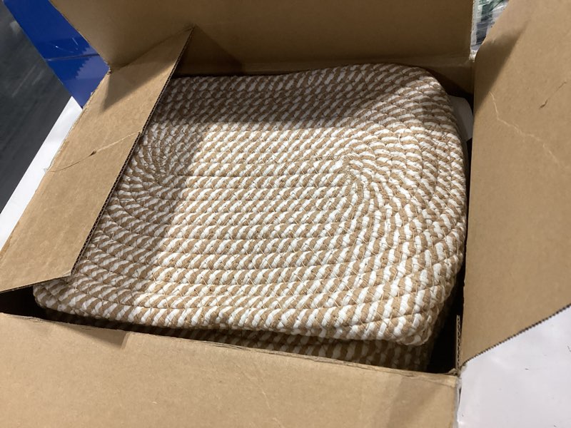 Condition photo showing Good Condition for 5 pack small woven storage baskets for shelves, cotton rope baskets organizer for bathroom, closet & nursery, decorative storage bins for organizing socks, toys, 11.8"x7.9"x4.7", khaki/white khaki & white