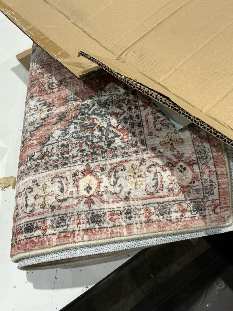 Condition photo showing Good Condition for lahome oriental washable runner rug non slip, 2x7 rug runners for hallways non slip vintage ultra-thin soft long carpet for kitchen laundry room bedroom, peach/orange terracotta 2'x7'?runner?