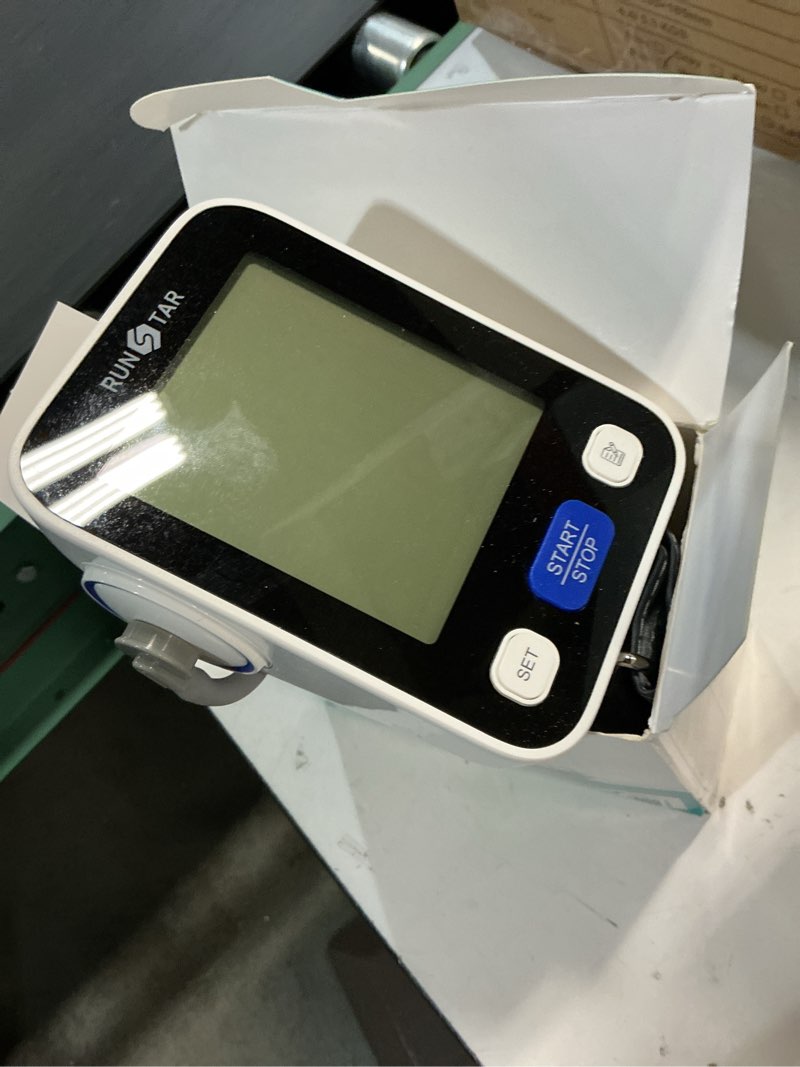 Condition photo showing As Is for runstar upper arm blood pressure monitor with wide range cuff (8.6'' -16.5'') for home use fsa&hsa eligible, automatic digital bp machine with storage bag, 2x99 reading memory