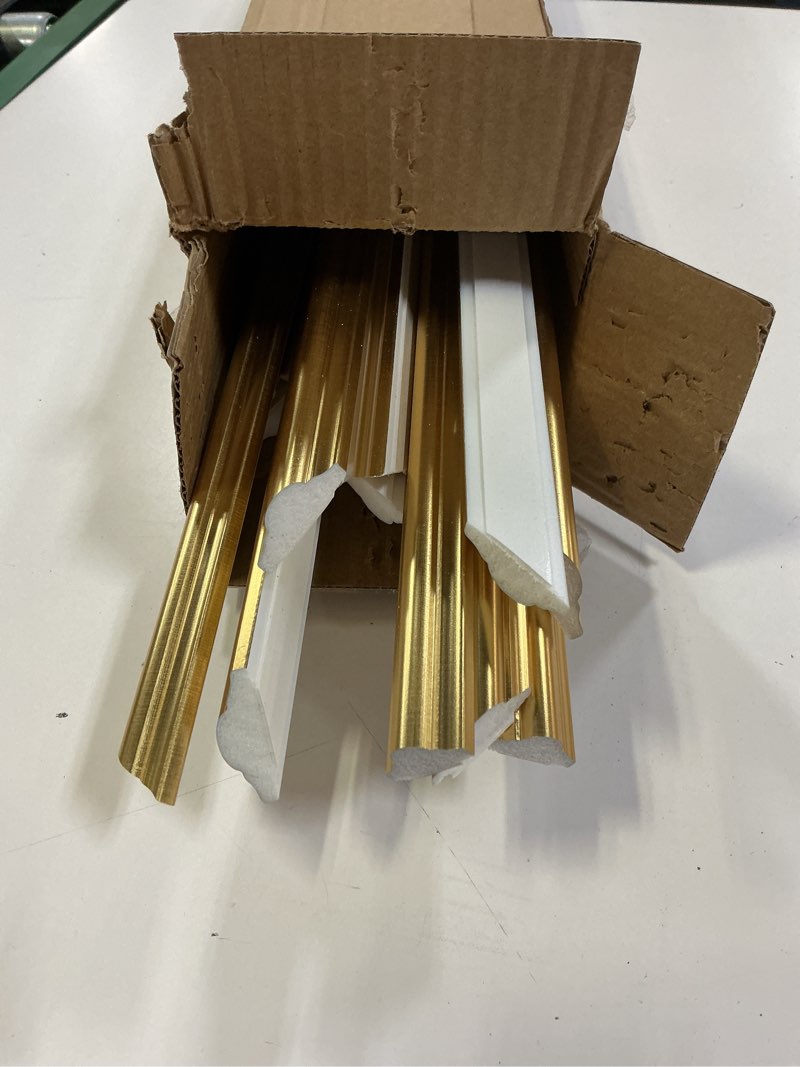 Condition photo showing Good Condition for dodokie peel and stick wall molding kit, pre cut molding wainscoting panels for interior home wall moulding décor living room decoration, self-adhesive ready to assemble gold (3 set, 24 x 78 in) 24*78in*3pcs champagne gold