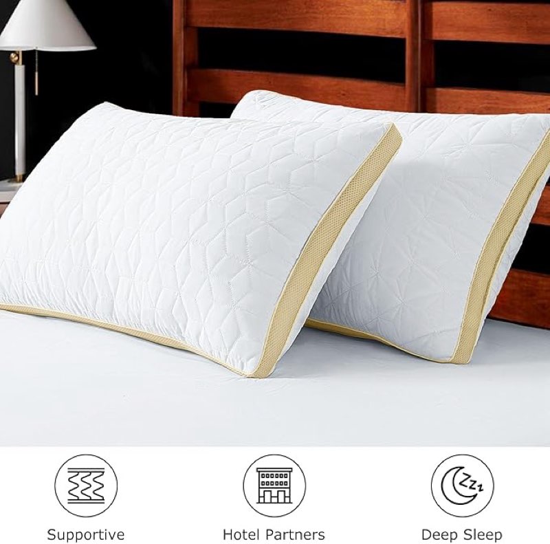 Pillows 20 x 26 Size Set of 2, Bed Pillows for Sleeping 2 Pack, Mesh Gusseted Down Alternative Pillow, Cooling Hotel Quality Standard Pillow, Soft and Supportive, Machine Washabl