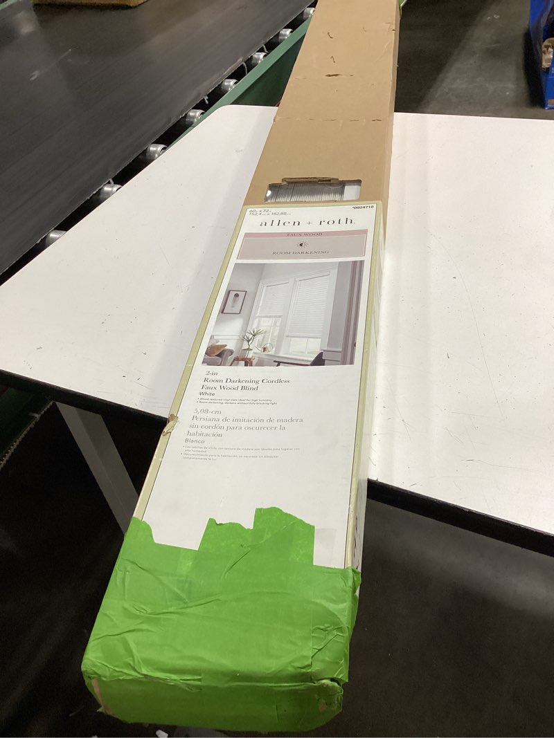 Condition photo showing As Is for allen+roth 2 sets of allen + roth 2-in slat cordless white faux wood blinds -  60 in x 27
