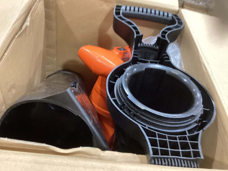 Condition photo showing As Is for black+decker leaf blower, leaf vacuum and mulcher 3 in 1, backpack blowers for lawn care,250 mph airflow, 400 cfm delivery power, reusable bag included, corded (bebl7000)