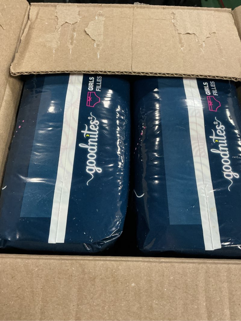 Condition photo showing New/Like New for goodnites girls' nighttime bedwetting underwear, size large (68-95 lbs), 34 ct (2 packs of 17), packaging may vary large 34