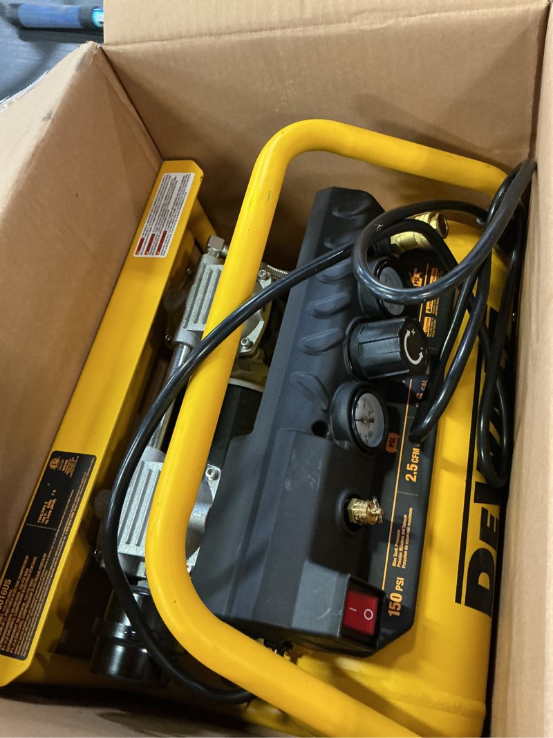 Condition photo showing Good Condition for dewalt quiet portable electric air compressor, horizontal, 1.6 gallon cap., 2.5 cfm, 3/4 hp