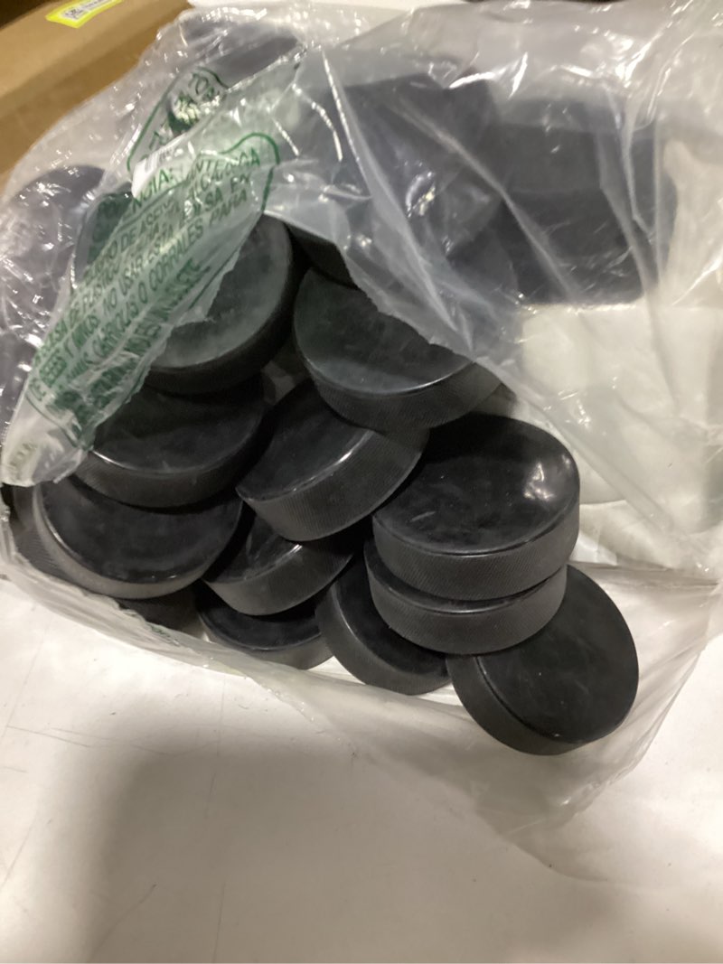 Condition photo showing New/Like New for eagles ice hockey pucks 1, 2, 3, 6 or 50 pack | high grade pucks official regulation weight & size for practice & classic training - 6 oz diameter 3" thickness 1" black hockey puck roller hockey