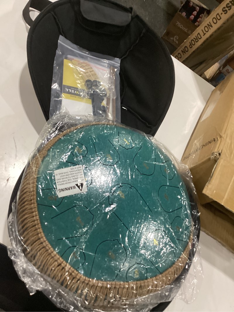 Condition photo showing Good Condition for Steel Tongue Drum - HOPWELL 15 Note 14 Inch - Percussion Instrument - Hand Pan Drums with Music Book, Drum Mallets and Carry Bag, D Major, Malachite Green 14 inch Malachite Green